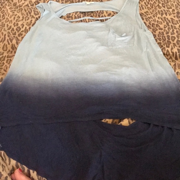 E & M LG-XL slub style tie dye blue shredded back tack w/front pocket - Picture 4 of 12